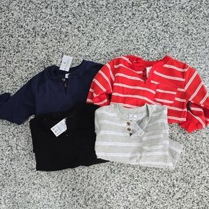 Kids Striped and Solid Long Sleeve Tops - Red, Gray, Black, and Navy